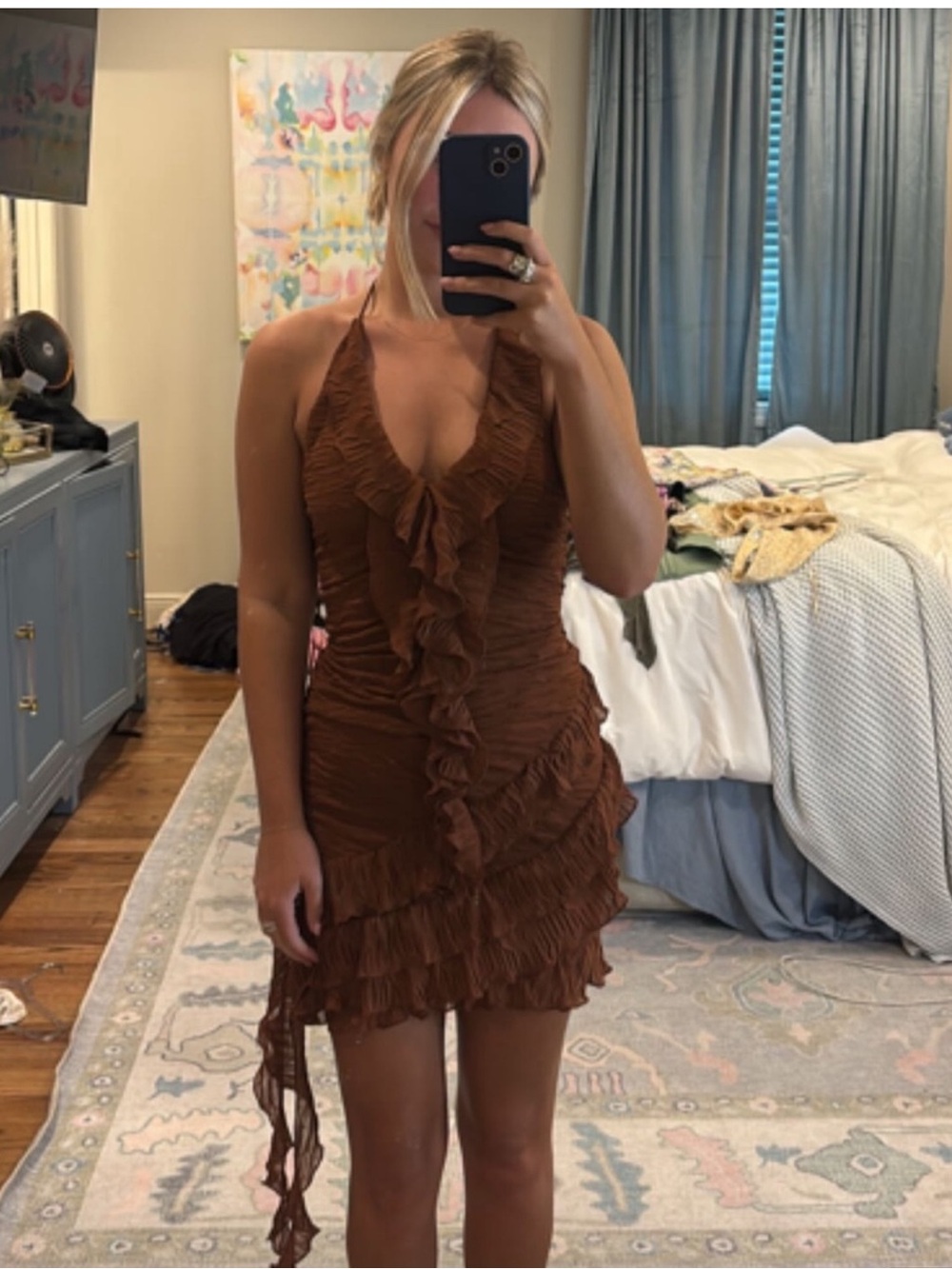 Brown Zara Ruched Ruffle Dress - Picture 10 of 10